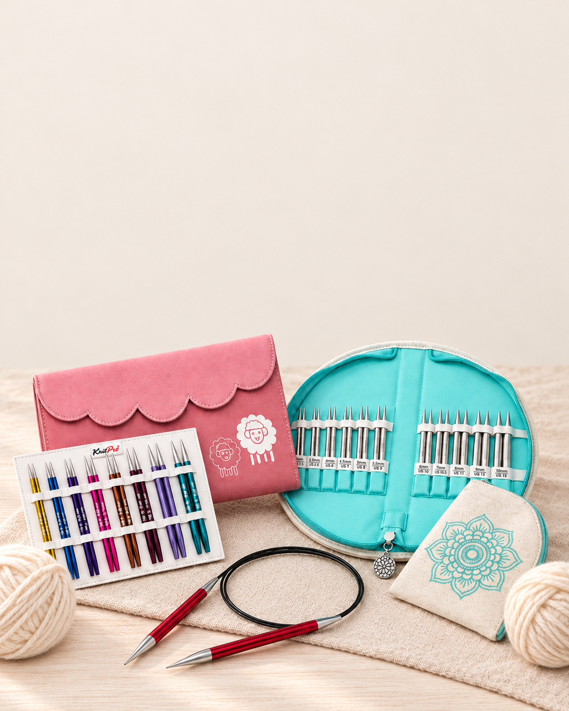 KnitPro Mindful Warmth and Zing Deluxe interchangeable needle sets with red Zing circular needles – new at Vilrita