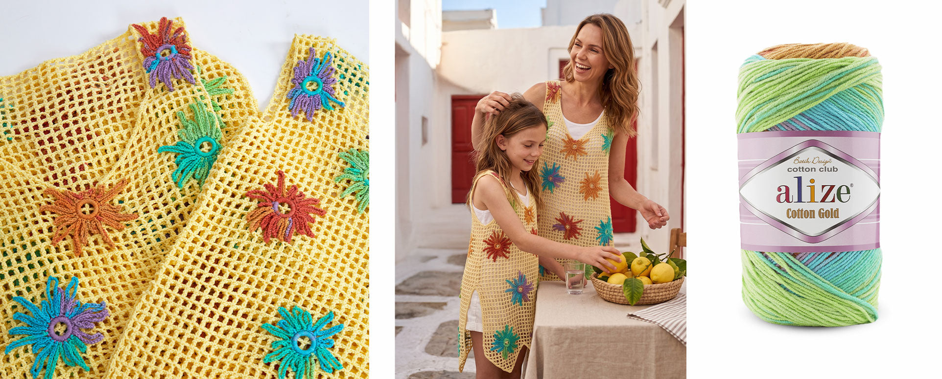 Filet crochet flower-detail beach dress made with Alize Cotton Gold