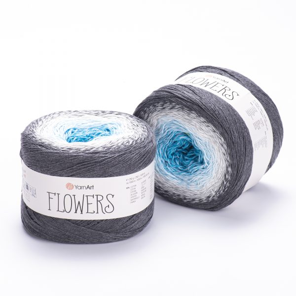 YarnArt Flowers 251 Ледяной голубой и джинсовый – пряжа из хлопка и акрила с переходами цвета
