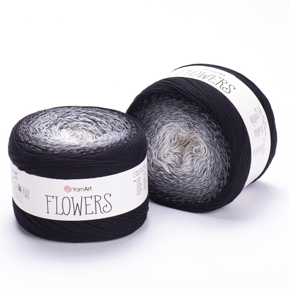 YarnArt Flowers 253 Серый и угольно-серый – пряжа из хлопка и акрила с переходами цвета