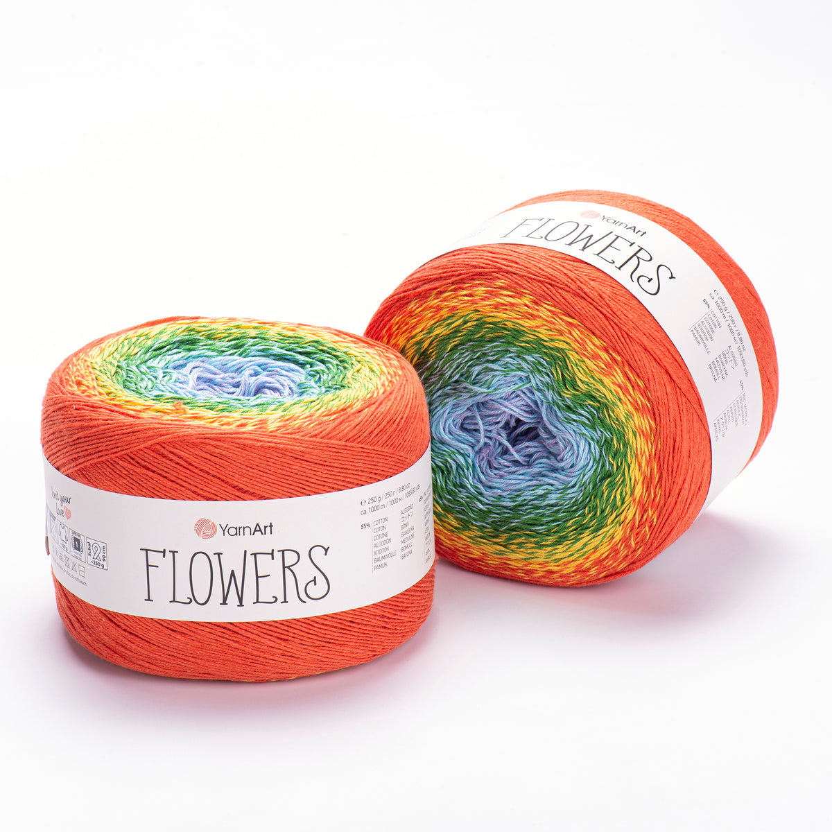 YarnArt Flowers 255 Стальной синий и моховой – пряжа из хлопка и акрила с переходами цвета
