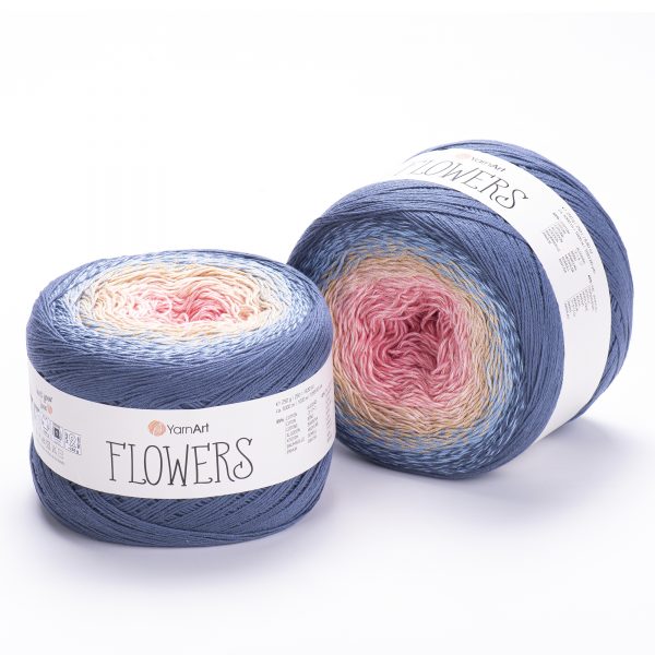 YarnArt Flowers 262 Мягкая пыльная роза и винный – пряжа из хлопка и акрила с переходами цвета
