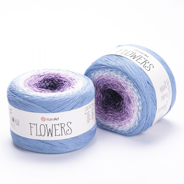 YarnArt Flowers 264 Индиго и пудрово-голубой – пряжа из хлопка и акрила с переходами цвета