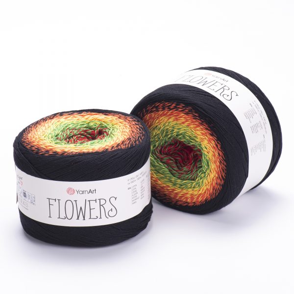 YarnArt Flowers 267 Тёмно-коричневый и моховой – пряжа из хлопка и акрила с переходами цвета