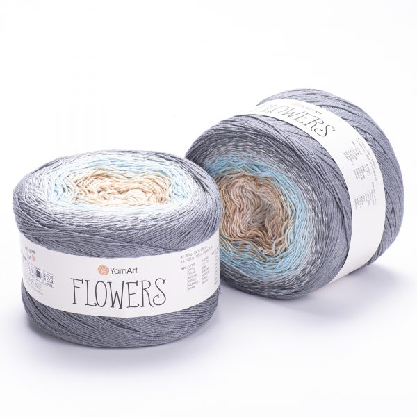 YarnArt Flowers 268 Пудрово-голубой и мокко – пряжа из хлопка и акрила с переходами цвета