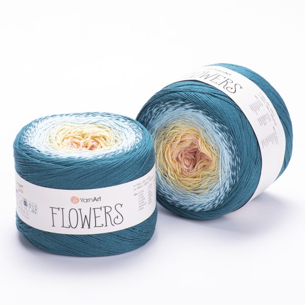 YarnArt Flowers 270 Пудрово-голубой и пшеничный – пряжа из хлопка и акрила с переходами цвета