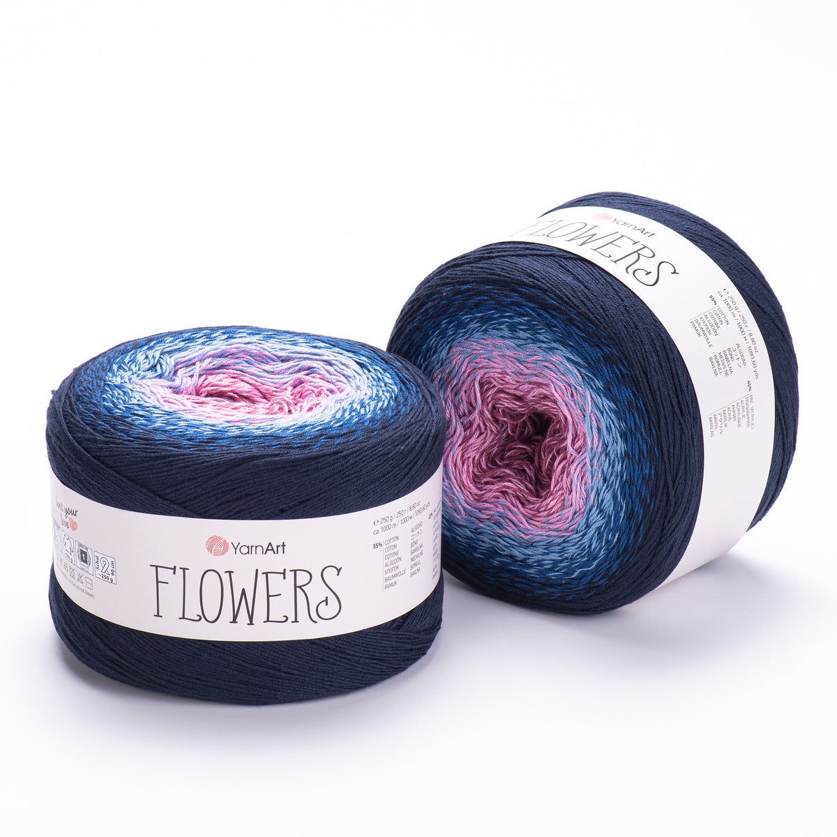 YarnArt Flowers 273 Тёмно-синий и глициния – пряжа из хлопка и акрила с переходами цвета