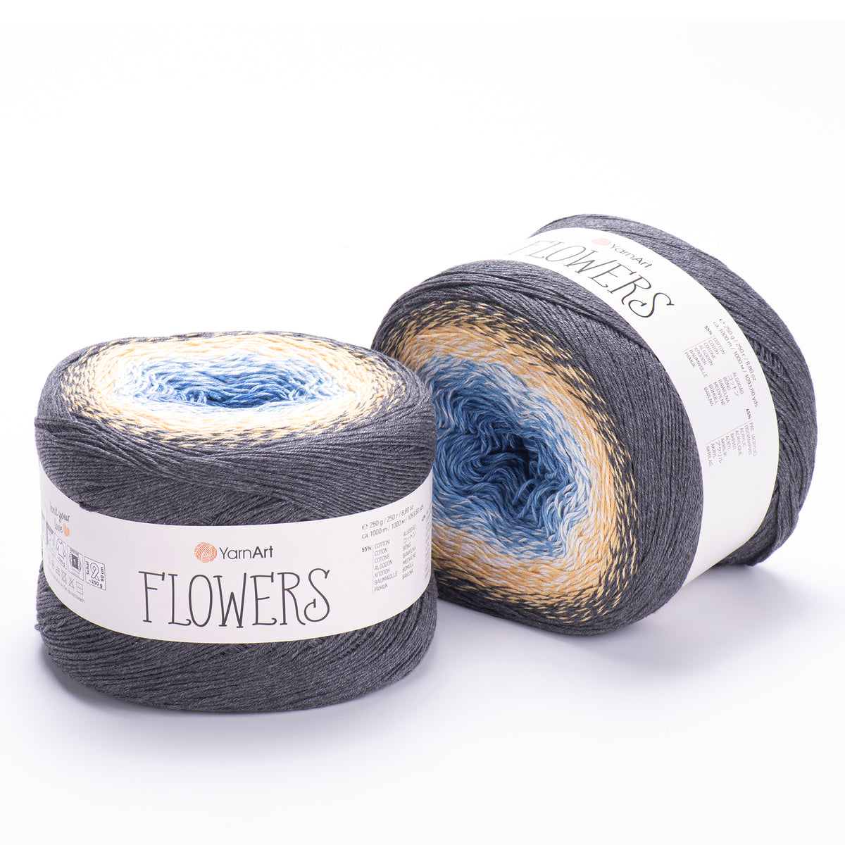 YarnArt Flowers 287 Стальной синий и латте – пряжа из хлопка и акрила с переходами цвета
