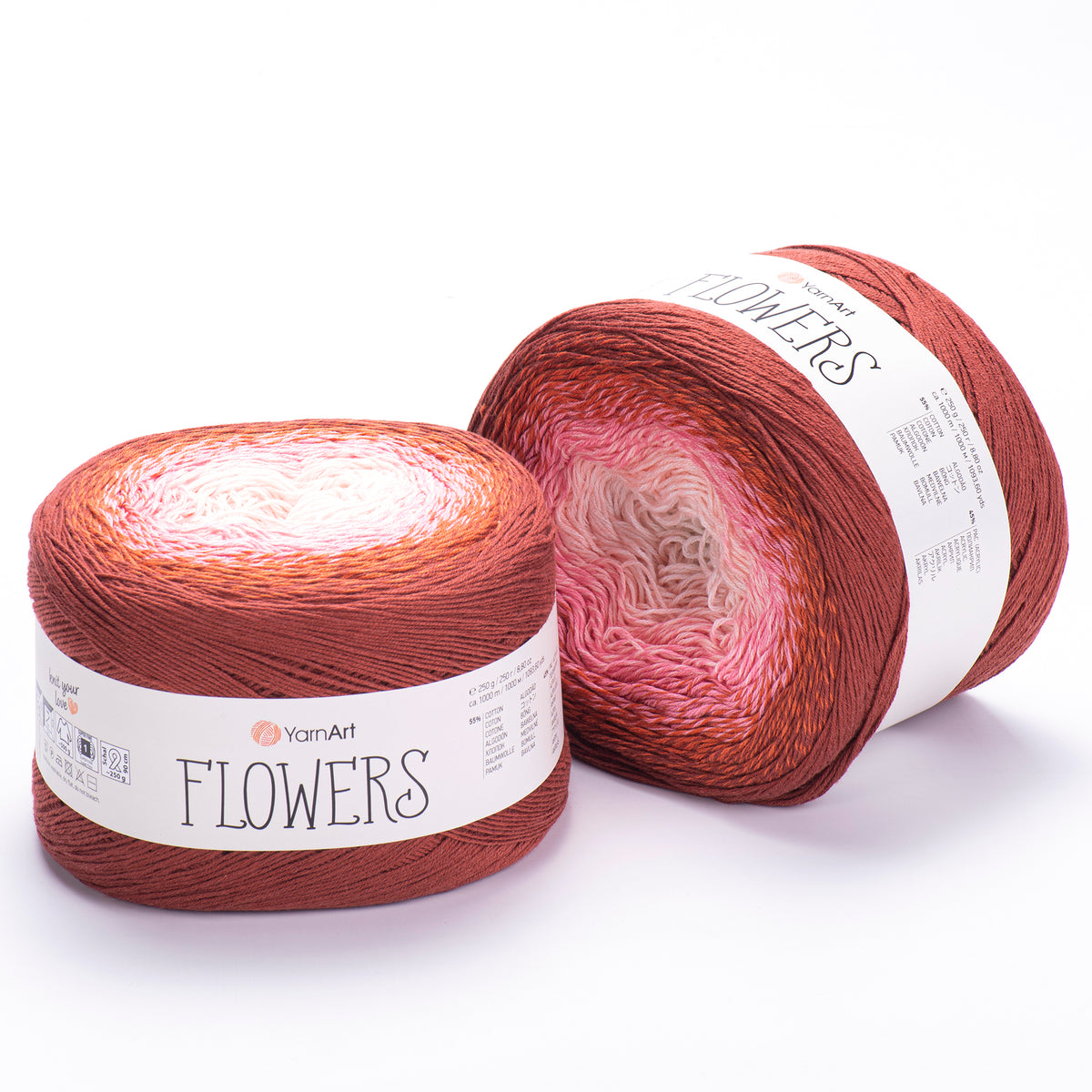 YarnArt Flowers 288 Пыльно-розовый и кирпичный – пряжа из хлопка и акрила с переходами цвета