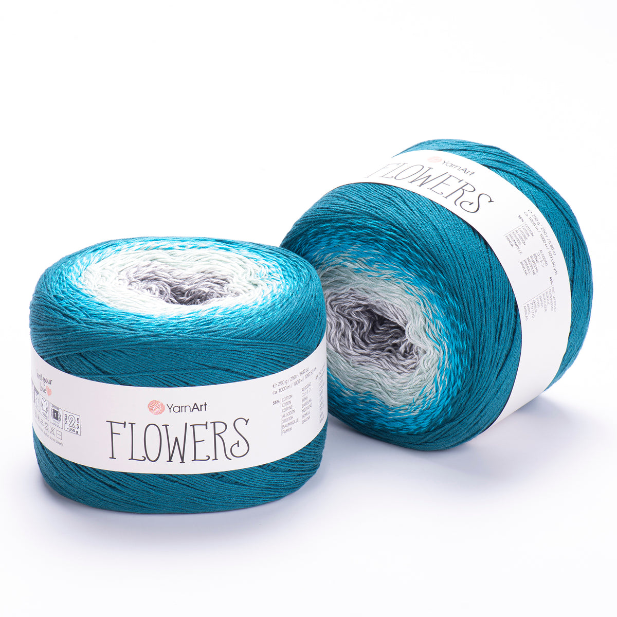 YarnArt Flowers 289 Пудрово-голубой и стальной синий – пряжа из хлопка и акрила с переходами цвета