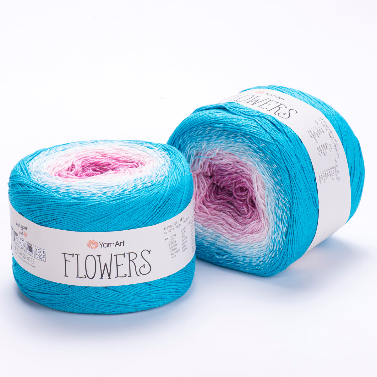 YarnArt Flowers 294 Стальной синий и сливовый – пряжа из хлопка и акрила с переходами цвета