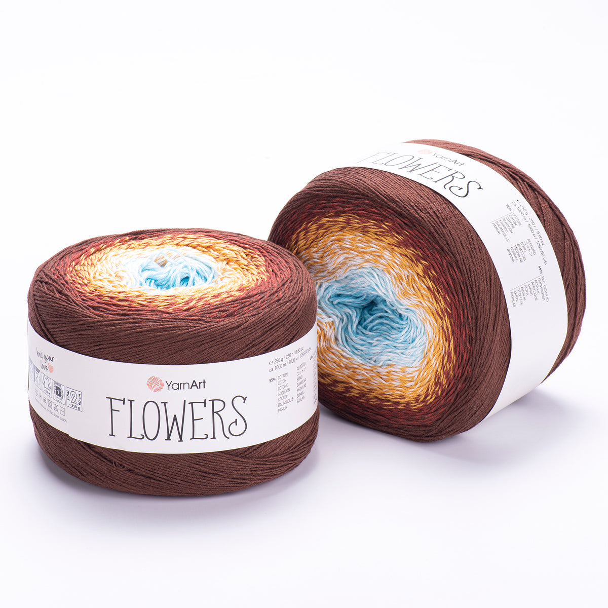 YarnArt Flowers 296 Светло-серый и эспрессо – пряжа из хлопка и акрила с переходами цвета