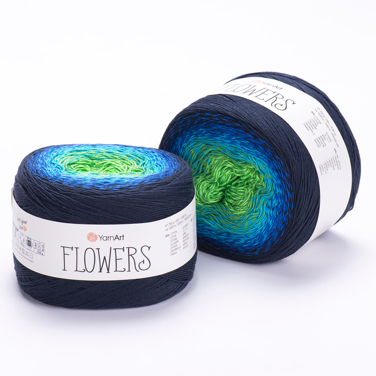 YarnArt Flowers 300 Зелёный и лес – пряжа из хлопка и акрила с переходами цвета