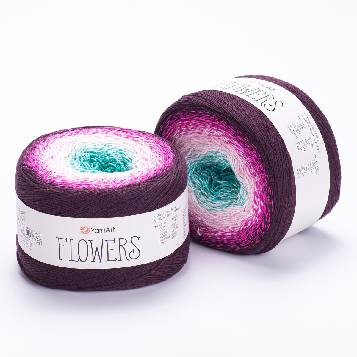 YarnArt Flowers Светло-серый и сине-зелёный – пряжа из хлопка и акрила с переходами цвета