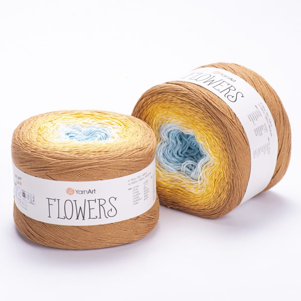 YarnArt Flowers 309 Медовый и стальной синий – пряжа из хлопка и акрила с переходами цвета