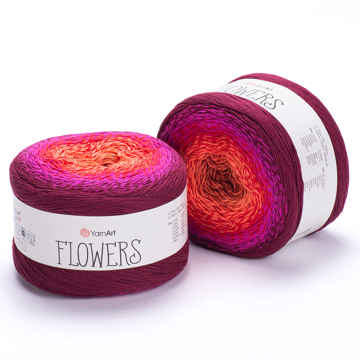 YarnArt Flowers 310 Рубиновый и бордовый – пряжа из хлопка и акрила с переходами цвета