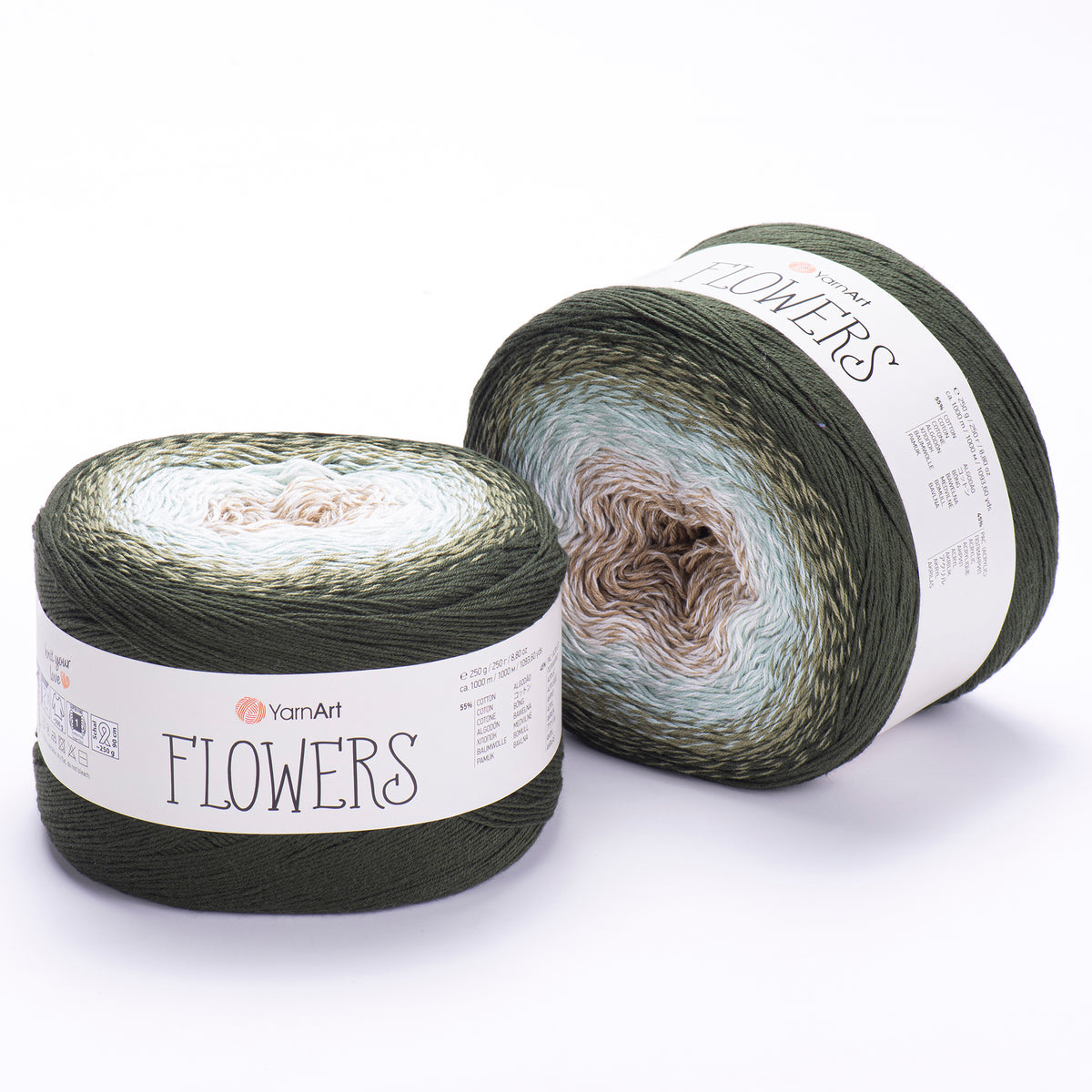 YarnArt Flowers 311 Светло-серый и тёмно-серый – пряжа из хлопка и акрила с переходами цвета