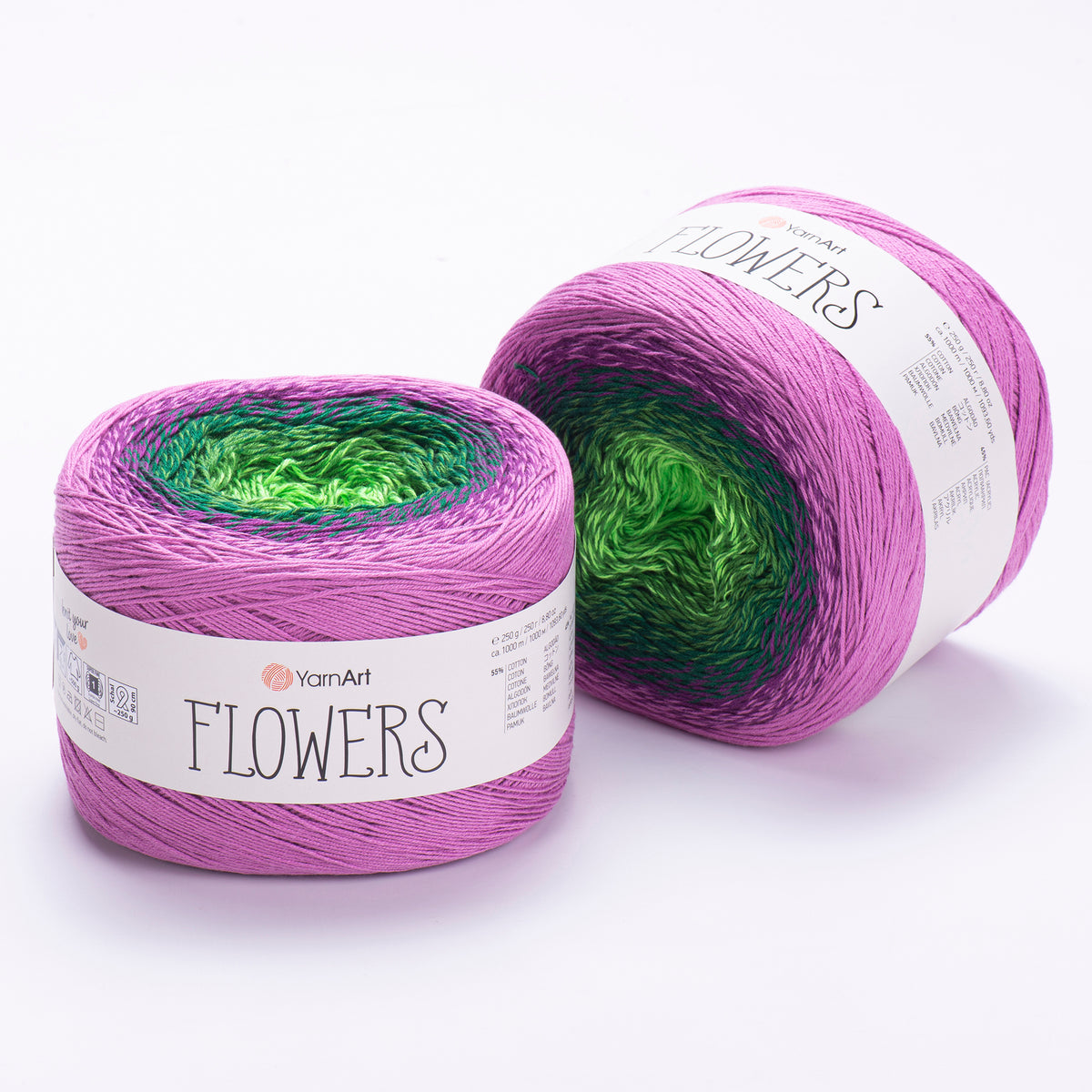 YarnArt Flowers 313 Глубокий зелёный и зелёный – пряжа из хлопка и акрила с переходами цвета