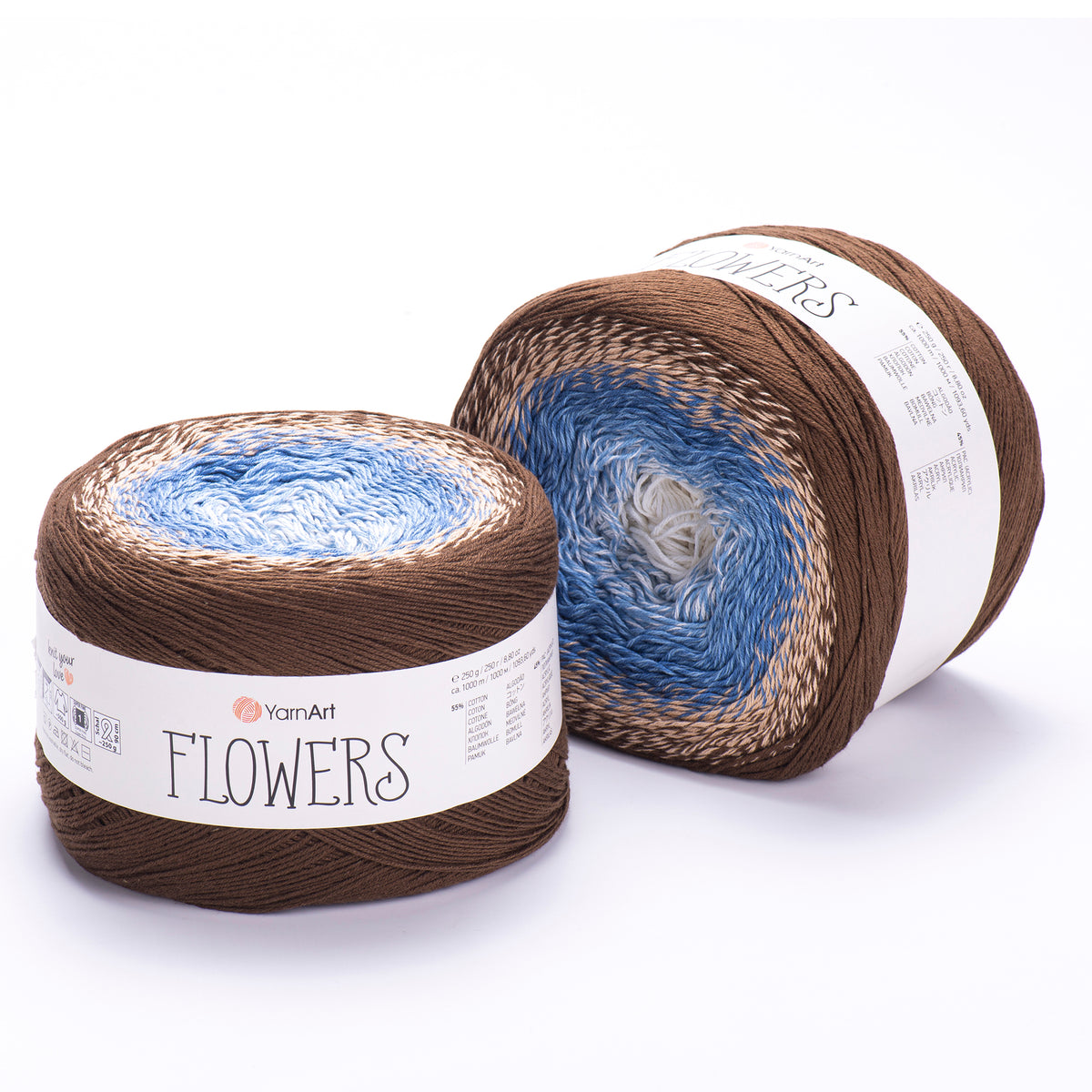 YarnArt Flowers 320 Джинсовый и серый – пряжа из хлопка и акрила с переходами цвета