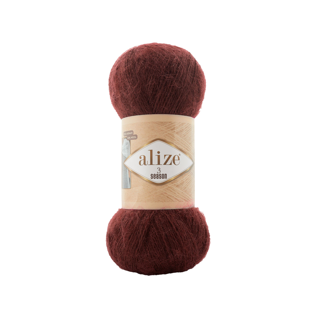 Alize 3 Season 630 Тёмно-бордовый – лёгкая пряжа из акрила с мохером и шерстью
