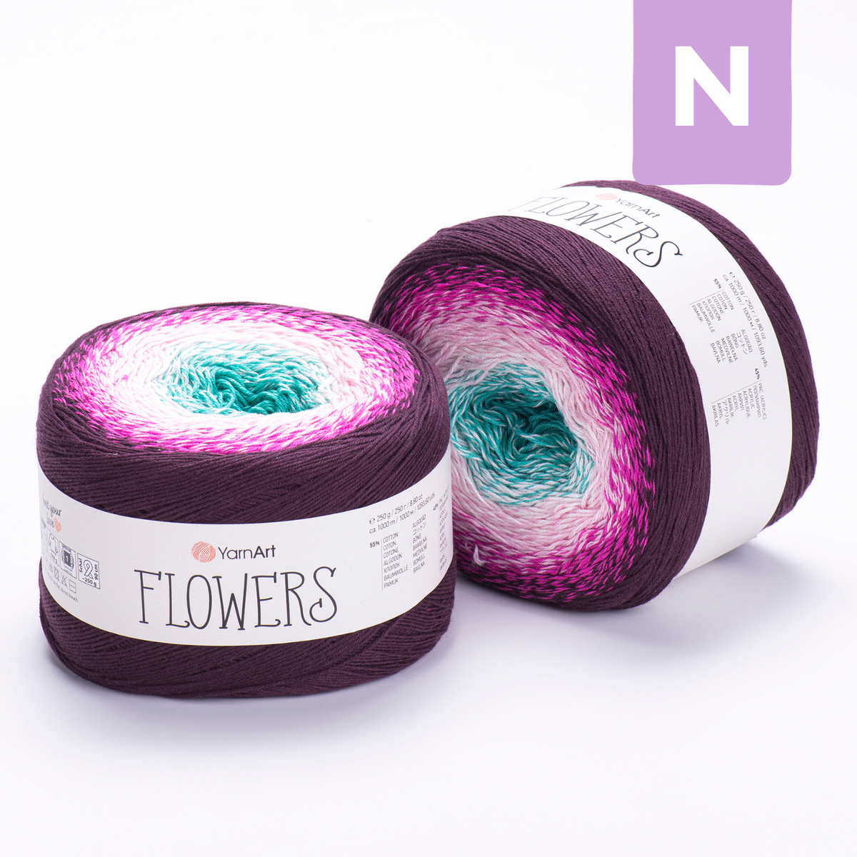 YarnArt Flowers Сине-зелёный и светло-серый – пряжа из хлопка и акрила с переходами цвета