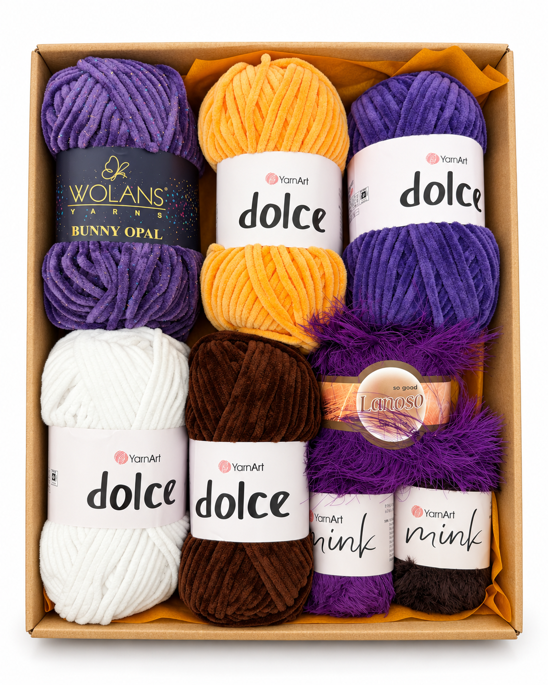 Halloween Yarn Kit Witch – Wolans Bunny Opal, YarnArt Dolce, YarnArt Mink and Lanoso faux fur in a gift box