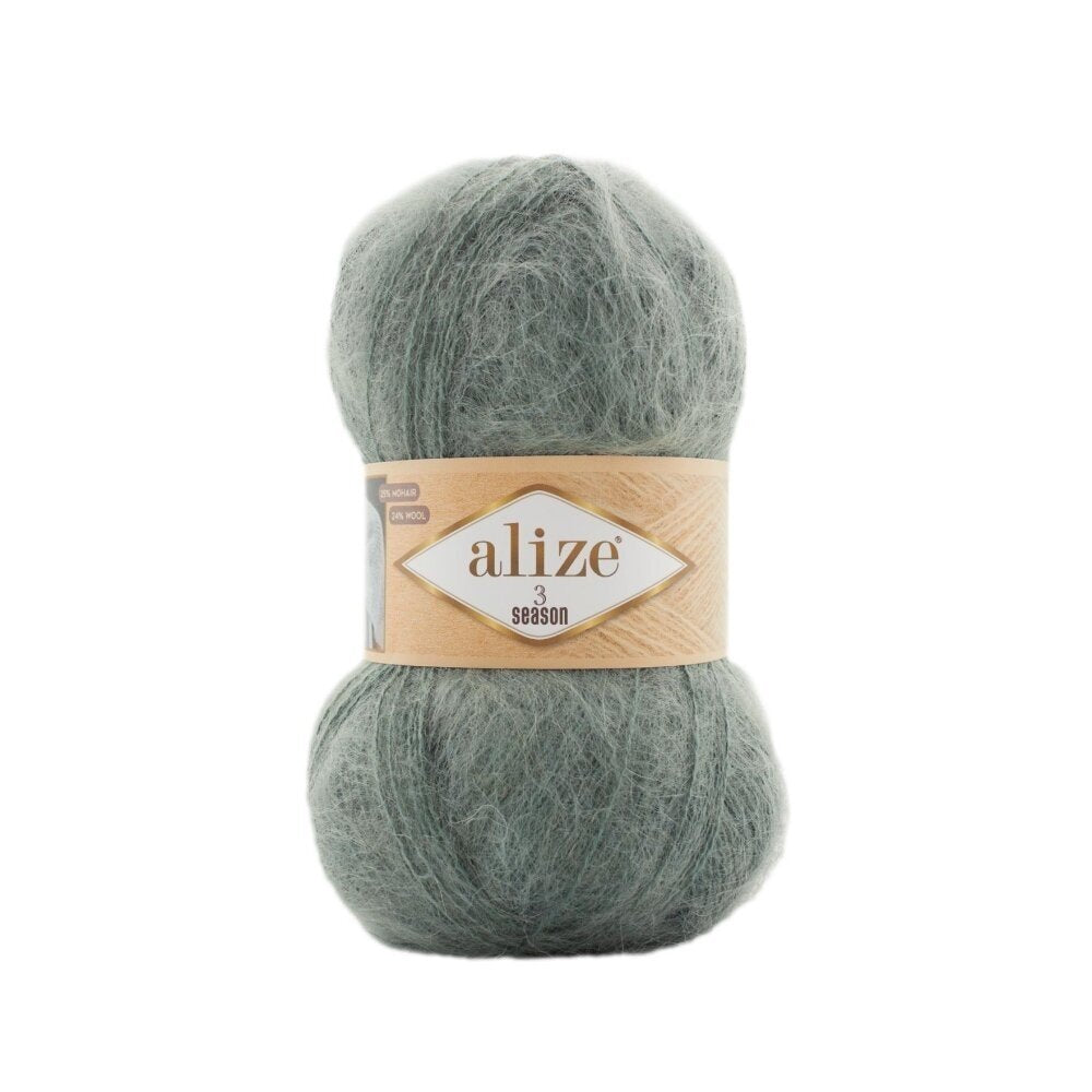 Alize 3 Season 180 Серо-зелёный – лёгкая пряжа из акрила с мохером и шерстью