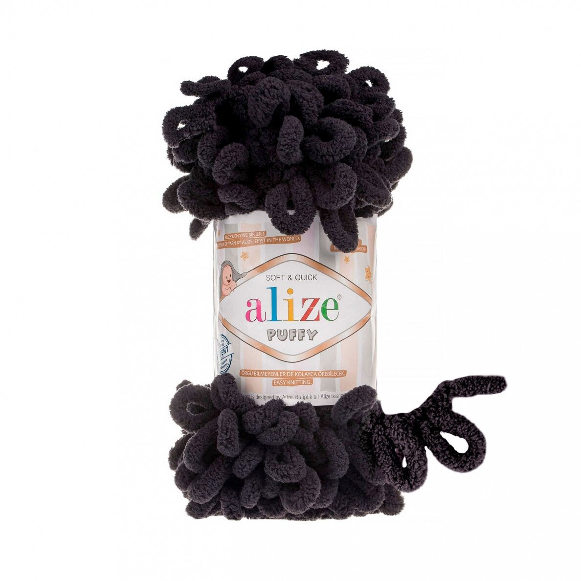 Alize Puffy 1060 Melna – dzija ar cilpām