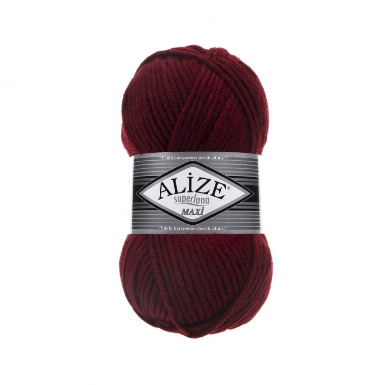 Alize Superlana Maxi 57 Бордовый – толстая пряжа с шерстью