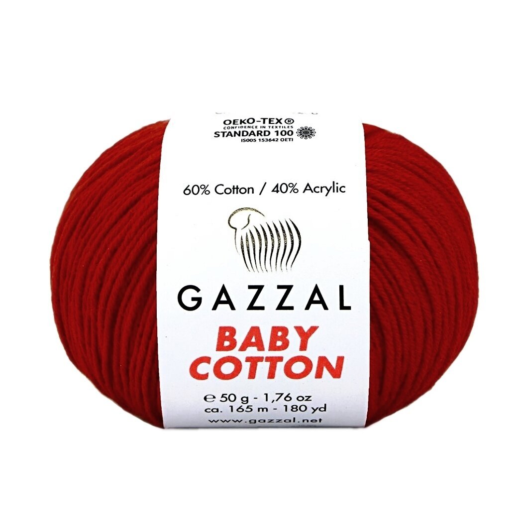 Gazzal Baby Cotton 3439 Kirsipunane – puuvilla-akrüülist beebilõng