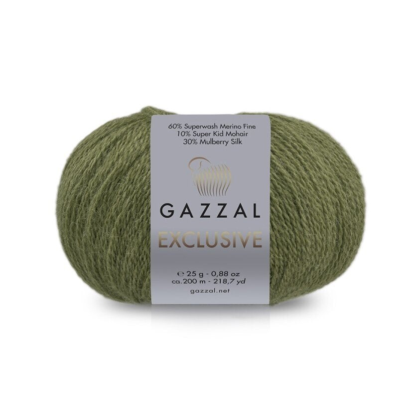 Gazzal Exclusive 9932 Dark Olive – merino silk mohair yarn