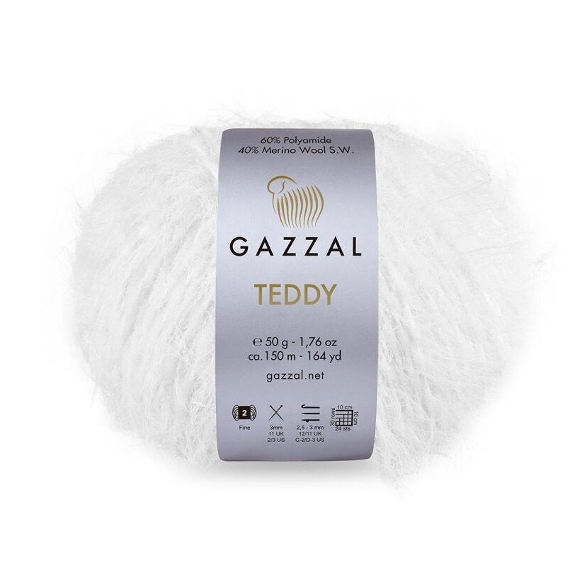 Gazzal Teddy 6564 White – merino bouclé yarn