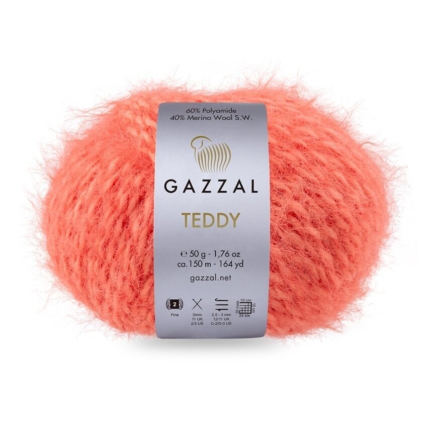 Gazzal Teddy 6543 Coral – merino bouclé yarn
