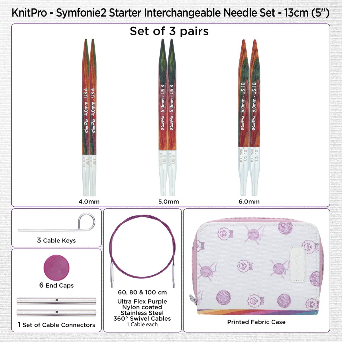 KnitPro Symfonie 2 Starter Interchangeable Needle Set (13 cm)