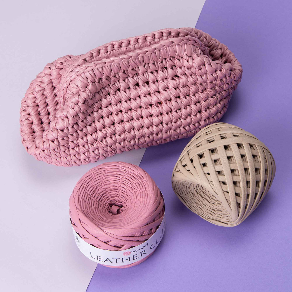 Crochet clutch bag in YarnArt Leather Club Dusty Rose