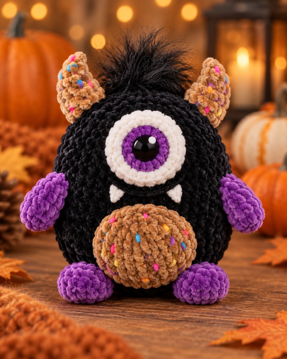 Idea: crochet one-eyed black monster – inspiration only, no pattern included