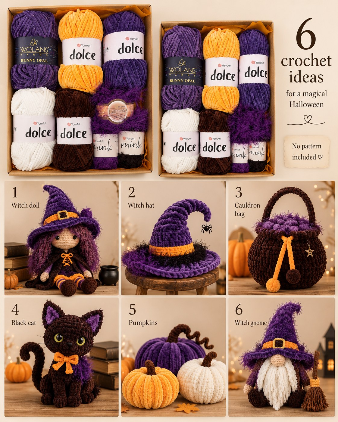Idea: crochet witch doll with black cat and broom – inspiration only, no pattern included