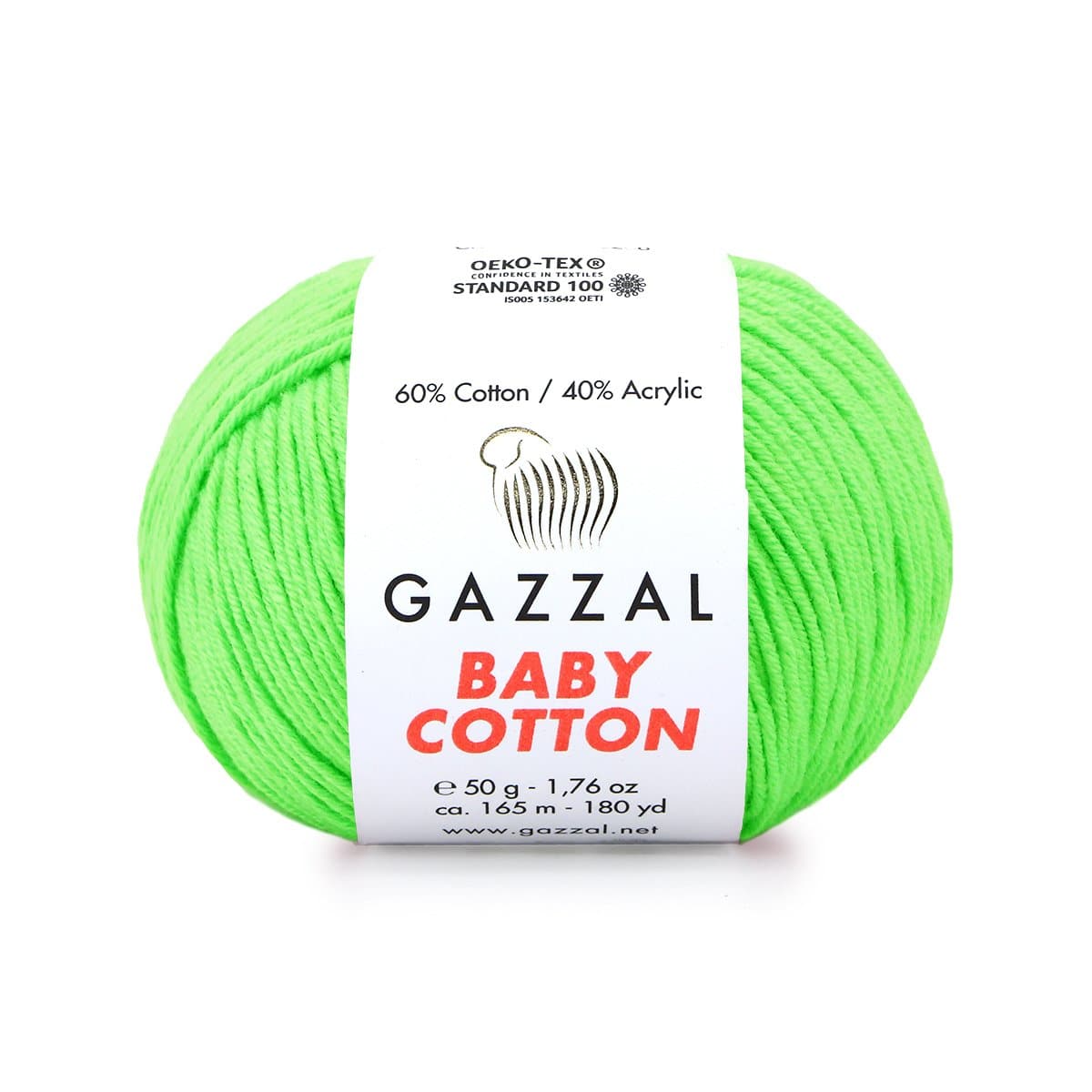 Gazzal Baby Cotton 3427 Neoonroheline – puuvilla-akrüülist beebilõng