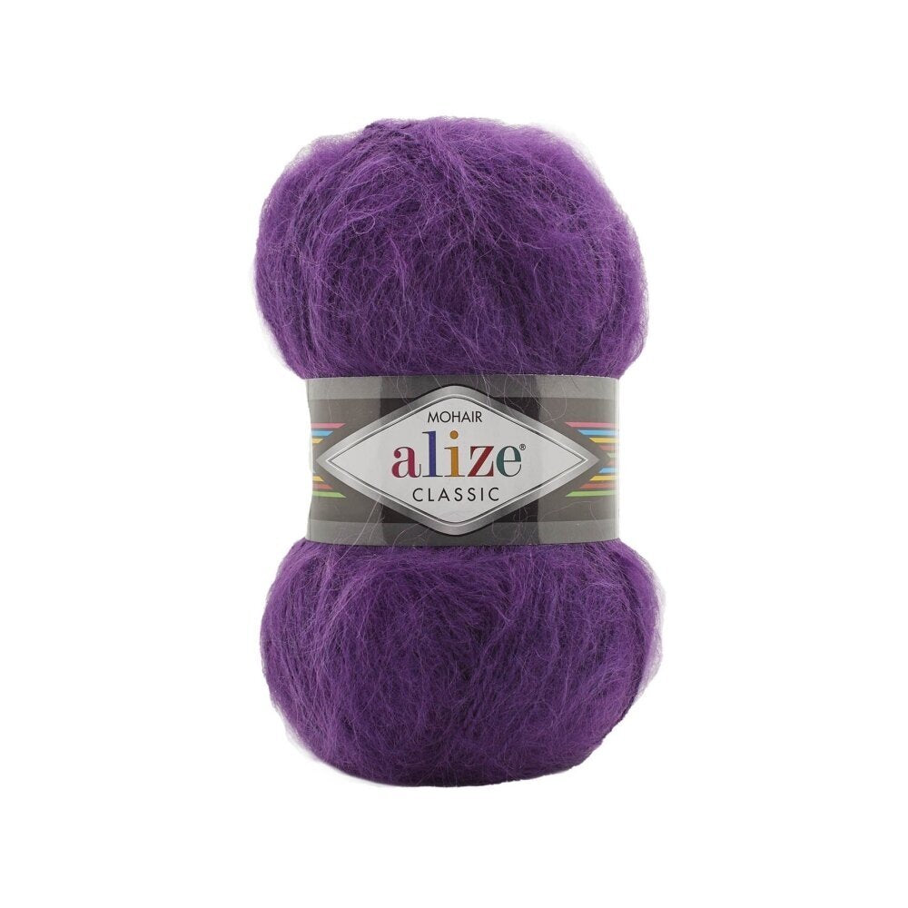 Alize Mohair Classic 863 Baklažano – akrilo siūlai su moheriu ir vilna