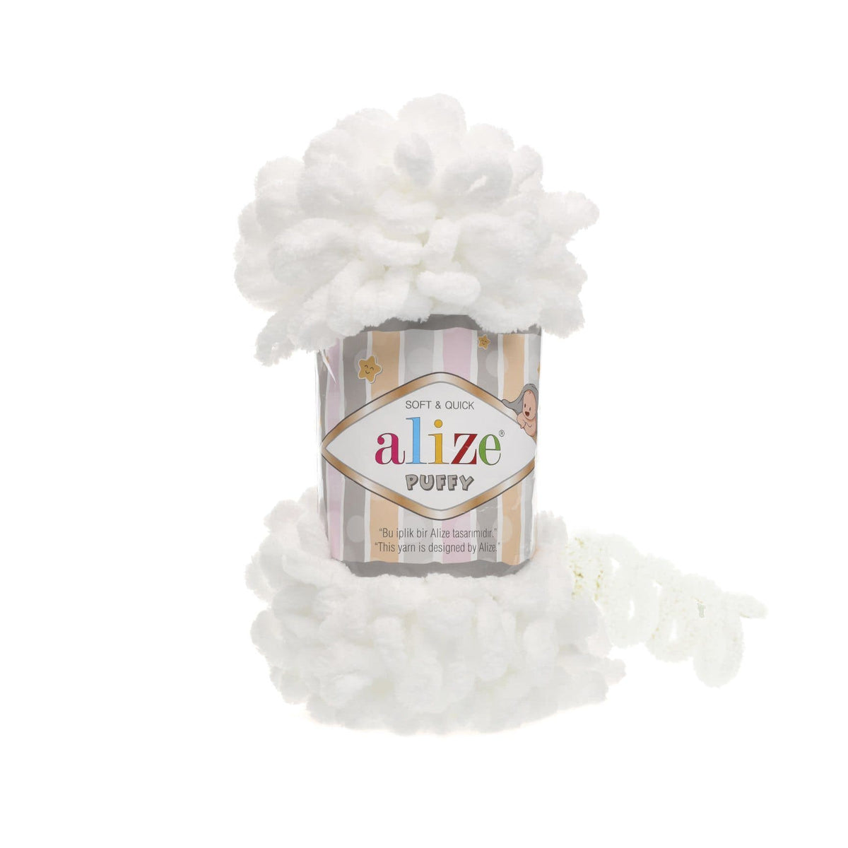 Alize Puffy 55 Balta – dzija ar cilpām