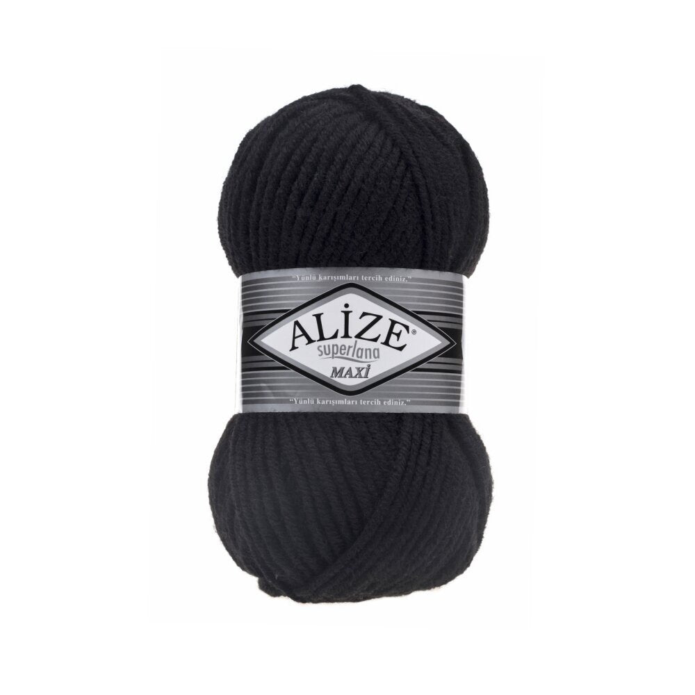 Alize Superlana Maxi 60 Чёрный – толстая пряжа с шерстью