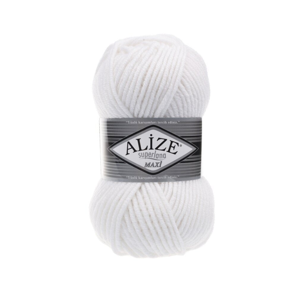Alize Superlana Maxi 55 Белый – толстая пряжа с шерстью